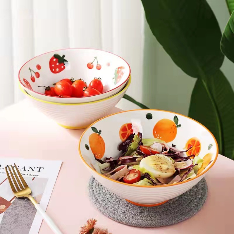 ins创意日式陶瓷沙拉碗家用大号网红泡面碗喇叭碗斗笠碗手绘餐具详情图3