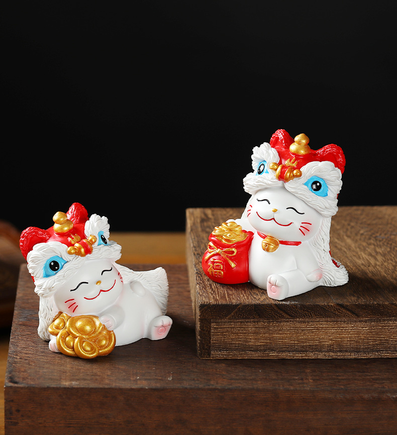 醒狮猫招财摆件办公室桌面装饰汽车中控台小玩偶创意礼品工艺品娃娃机款详情8