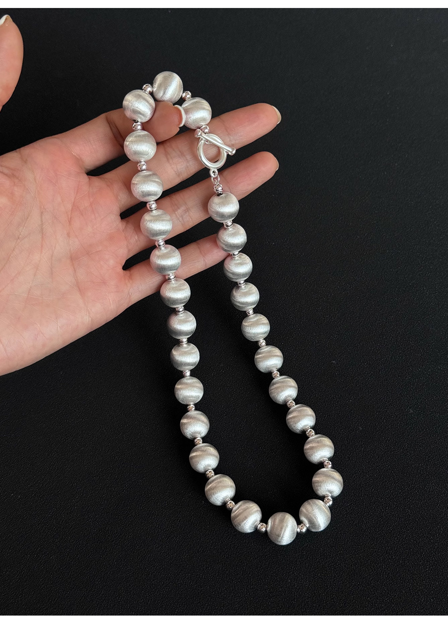 拉丝圆球银色猫眼项链女秋冬百搭高级感轻奢锁骨链小众毛衣链饰品详情8