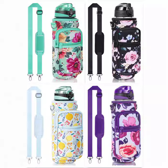 Wholesale SBR diving material outdoor sports water bottle cup covers, hand-held shoulder strap portable thermos flask protective covers from the manufacturer details Picture