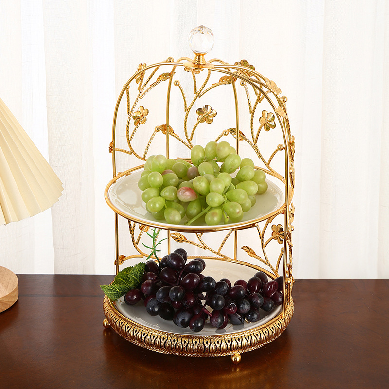 Light Luxury Coffee Table Fruit Tray Ceramic Double Layer Fruit Rack Living Room Home Wedding Candy Snacks Snacks Storage Dessert Rack Application Scenario