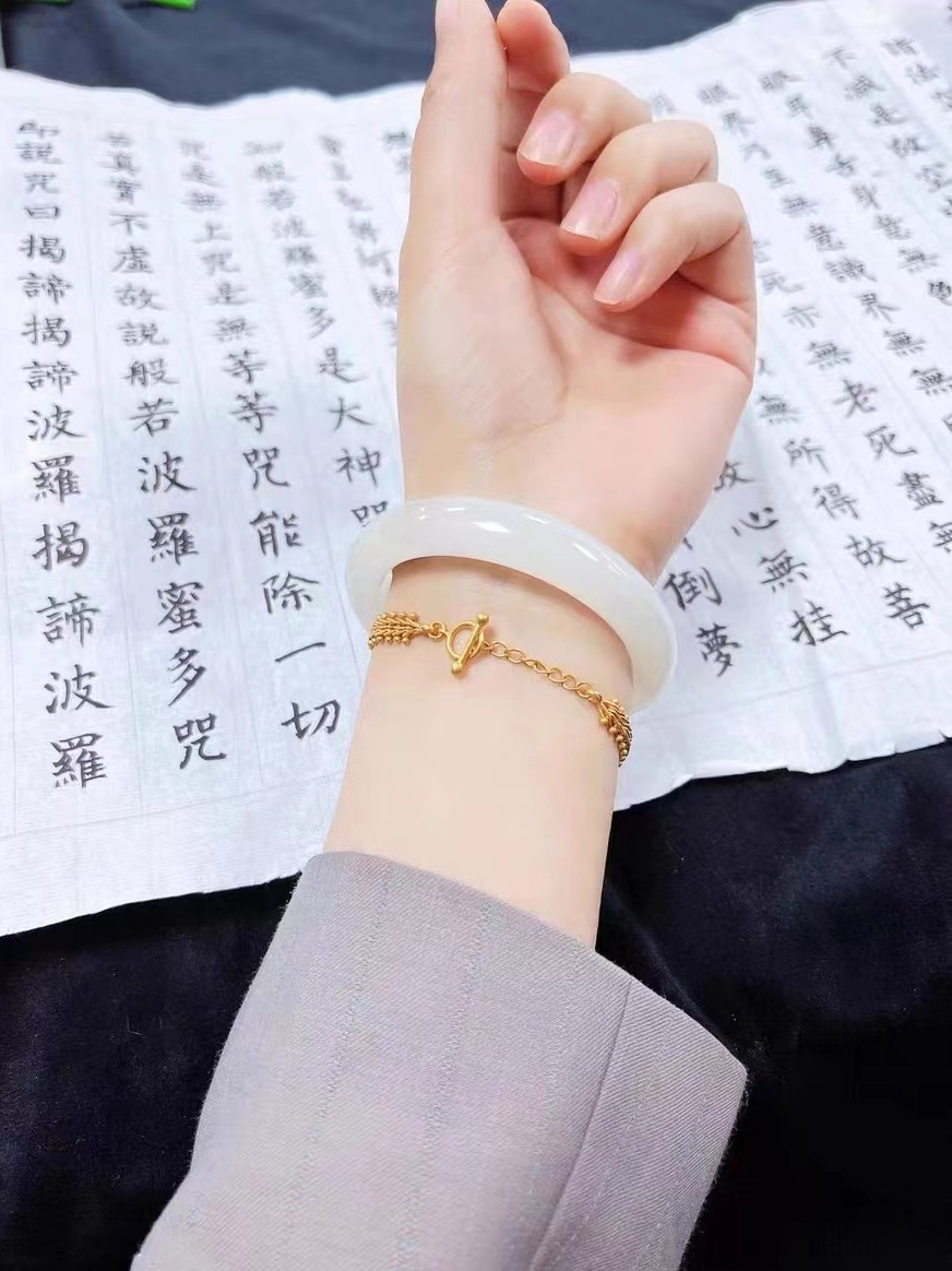 T天然白月光玉镯和田玉手镯白玉金丝玉手镯白冰玉石镯子送女友老图