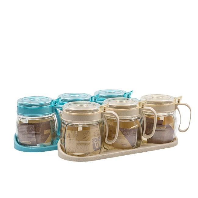 Wholesale glass round tricolor glass bottles, daily necessities, kitchen sorting, seasoning boxes, seasoning bottles, self-sold by the manufacturer Item Picture