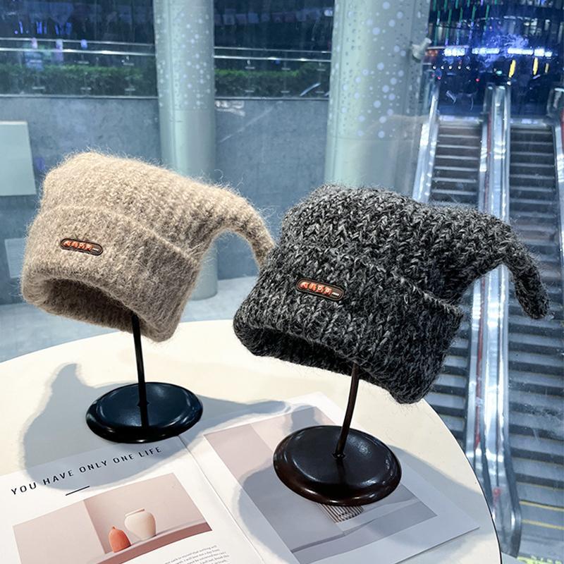品牌【森多娜】2025新款可爱搞怪萌趣毛线帽子女帽长角造型百搭时尚秋冬季加厚保暖针织帽兔毛绒护耳冷帽成人帽七夕送女朋友