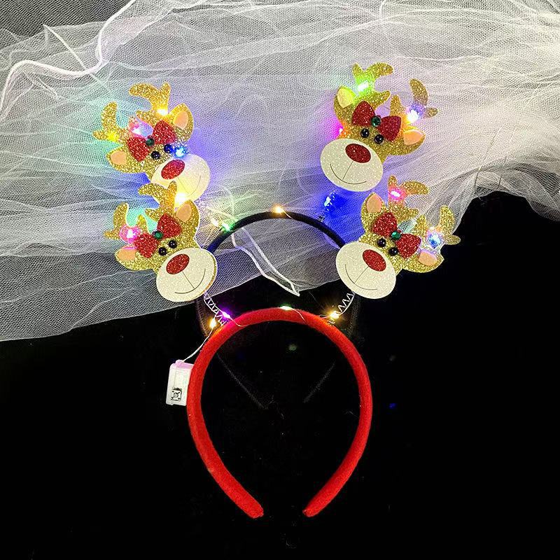 Luminous Christmas headband Christmas Eve gift Santa Snowman antler headband Festive party decoration stand Luminous headband Specification drawing