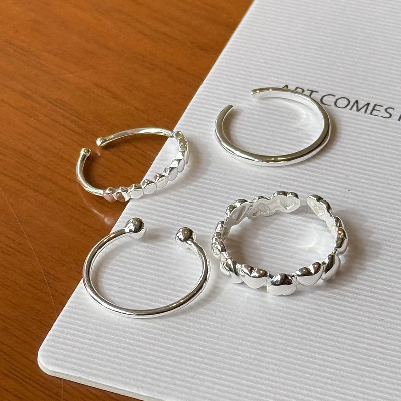 925 sterling silver smooth heart-shaped set ring for women, simple and niche design, sweet and elegant, open tail ring B5370 details Picture