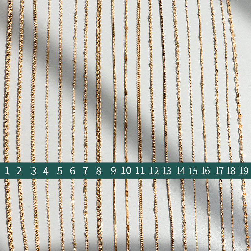 Cross-shaped chain, snake bone chain, twist chain, box chain, various necklaces, women's titanium steel plated 18K gold plain chain, collarbone chain accessories Item Picture