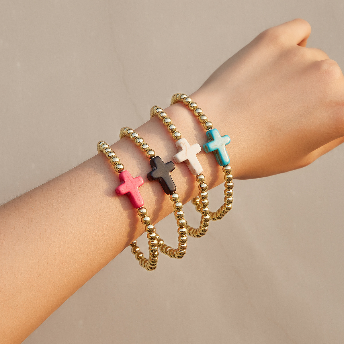 Europe And The United States Cross-Border Sales Of Simple Fashion Color Turquoise Cross Bracelet Ccb Beaded Retro Creative Bracelet Couple Gift Manufacturers Wholesale Specification drawing