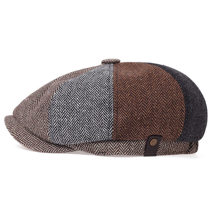 The New Patchwork Beret Is A Classic And Retro British Hat For Spring And Autumn. It Is A Versatile Octagonal Hat For Men, Casual And Fashionable Application Scenario
