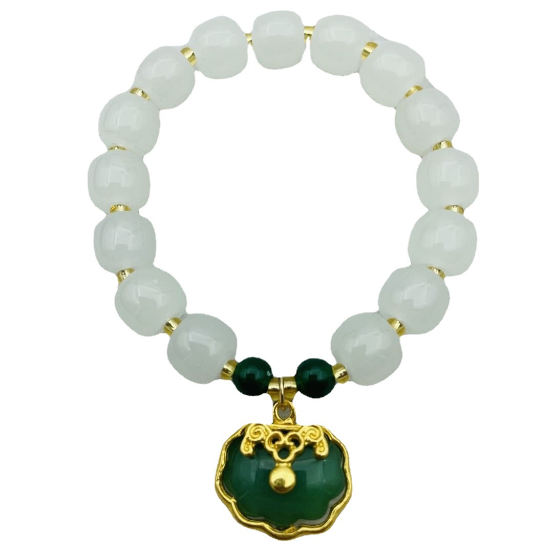 The new imitation white jade bracelet, inlaid with gold and white jade auspicious cloud lock bag accessory, is a fashionable and elegant men's and women's bracelet for live streaming Item Picture