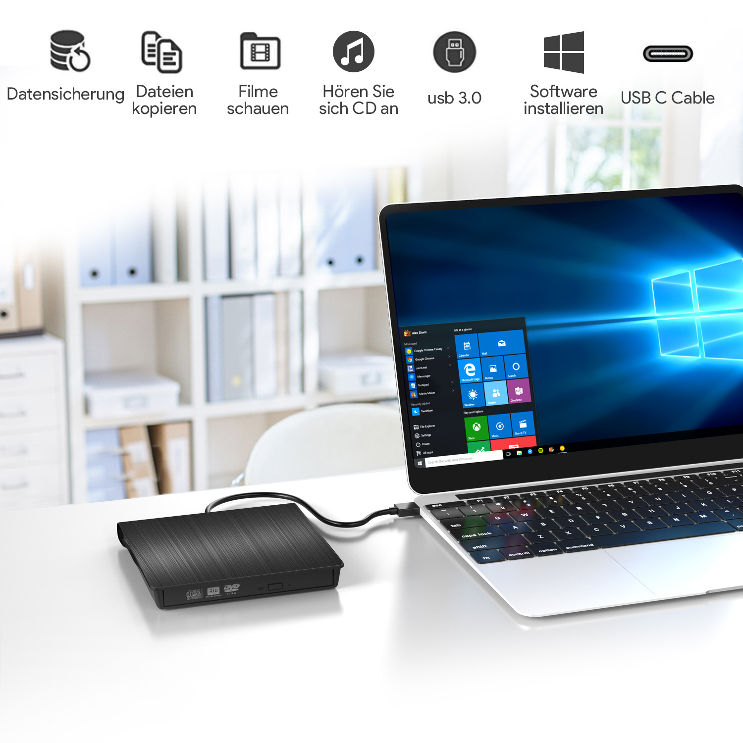 USB3.0 external optical drive, external mobile note burner, DVD burner, type c external driver details Picture