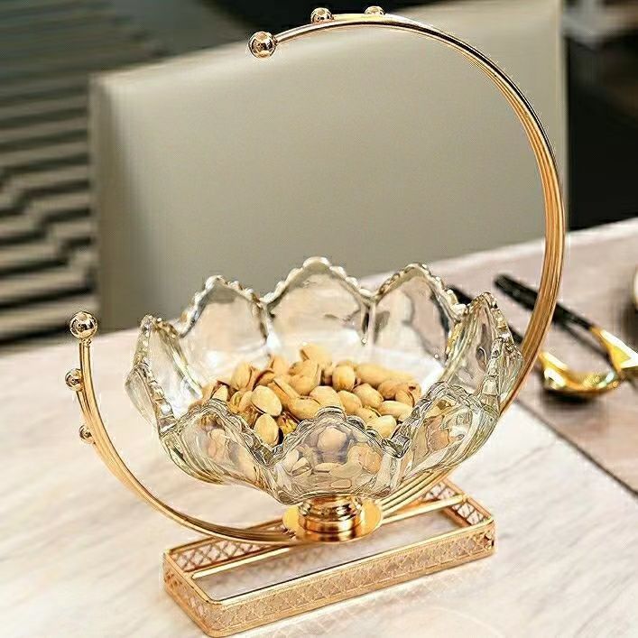 Light Luxury Style European-Style Glass Dry Fruit Tray Home Living Room Coffee Table Receiving Snacks Decorative Metal Moon Fruit Tray Decoration details Picture