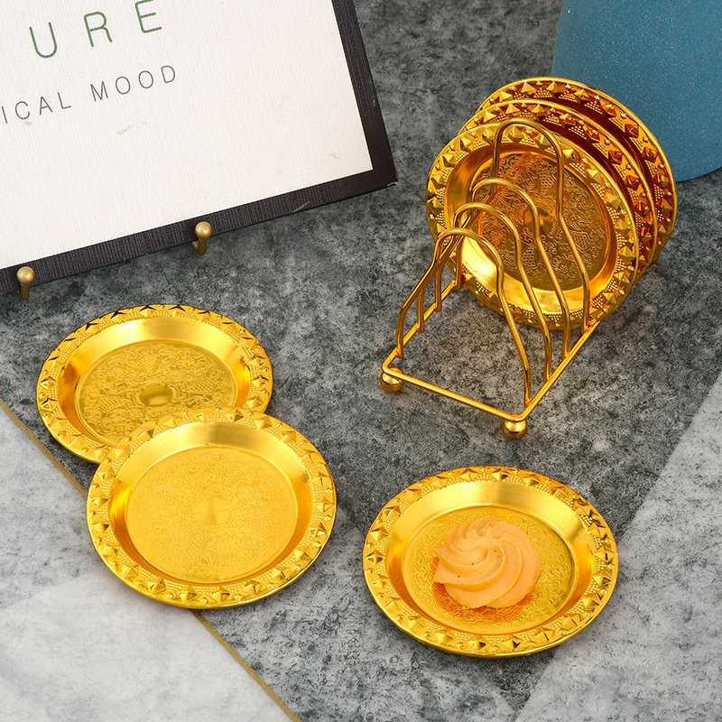 European Style Coaster Coaster Set 6 Gold Cake Plate Small Dish Household Living Room Snack Plate Storage Rack Application Scenario