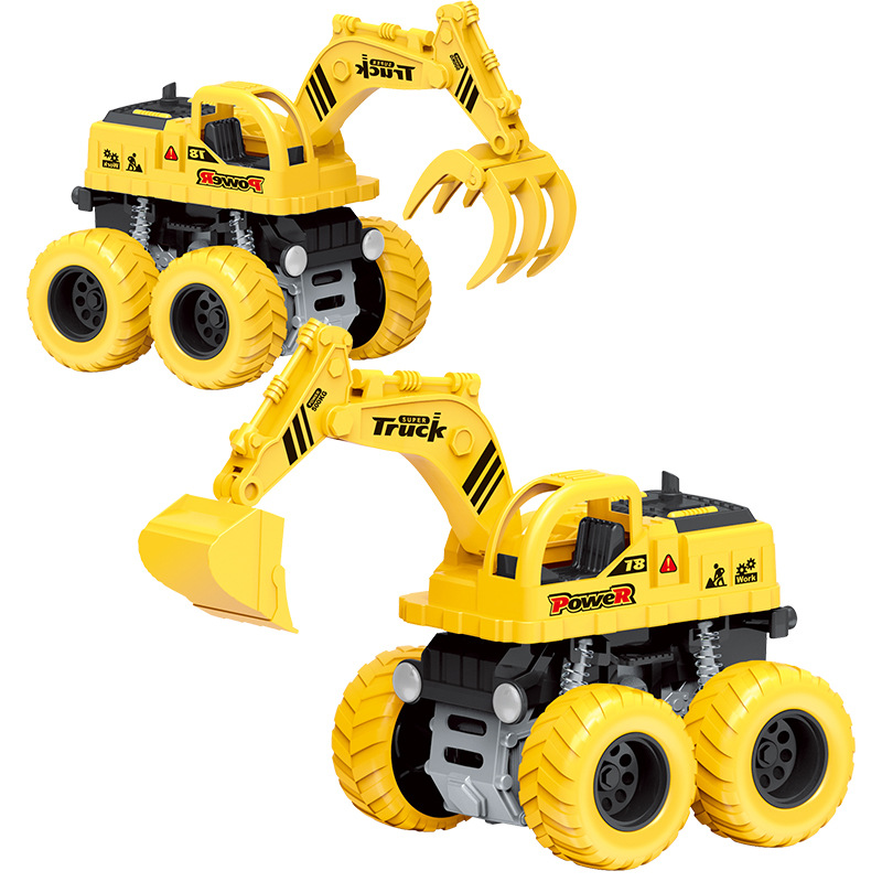Inertial engineering vehicle, four-wheel drive off-road vehicle, durable excavator, toy car, rebound car, children's toy model