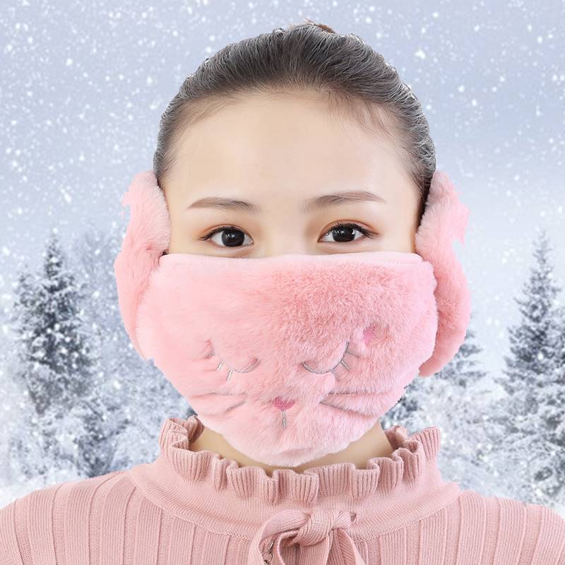 护耳口罩女冬天保暖防寒耳套卡通冬季防风毛绒耳罩二合一面罩