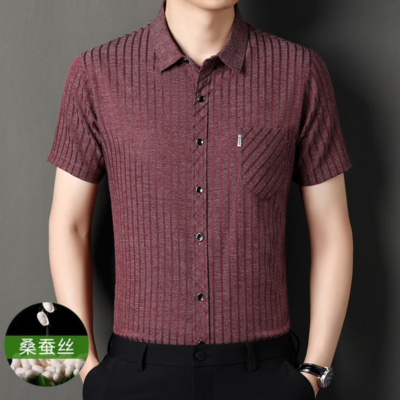 Men's summer short-sleeved shirt with mulberry silk, true pocket, cool and loose, dad's men's half-sleeved shirt Application Scenario