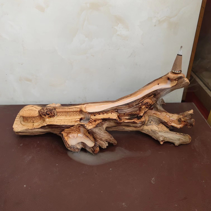 Taihang Cliff Cypress Root Carving With The Type Of Decoration Reverse Flow Incense Landscape Modeling Wood Carving Home Office Reverse Flow Incense Crafts Specification drawing