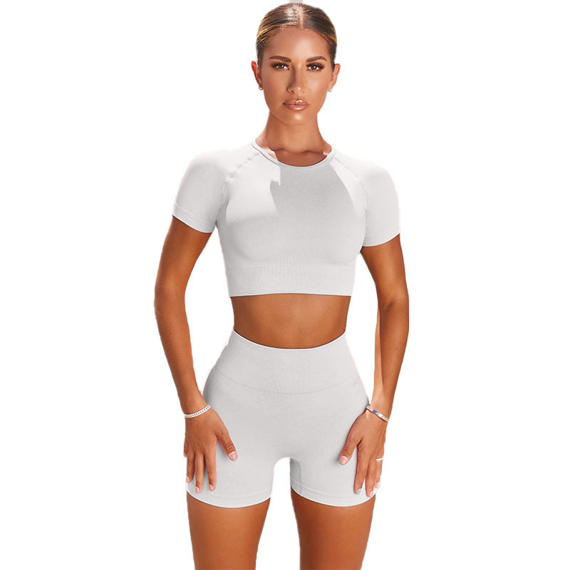 Cross-border new seamless yoga wear set, women's running sport short-sleeved T-shirt and shorts two-piece set, fitness suit shark Application Scenario