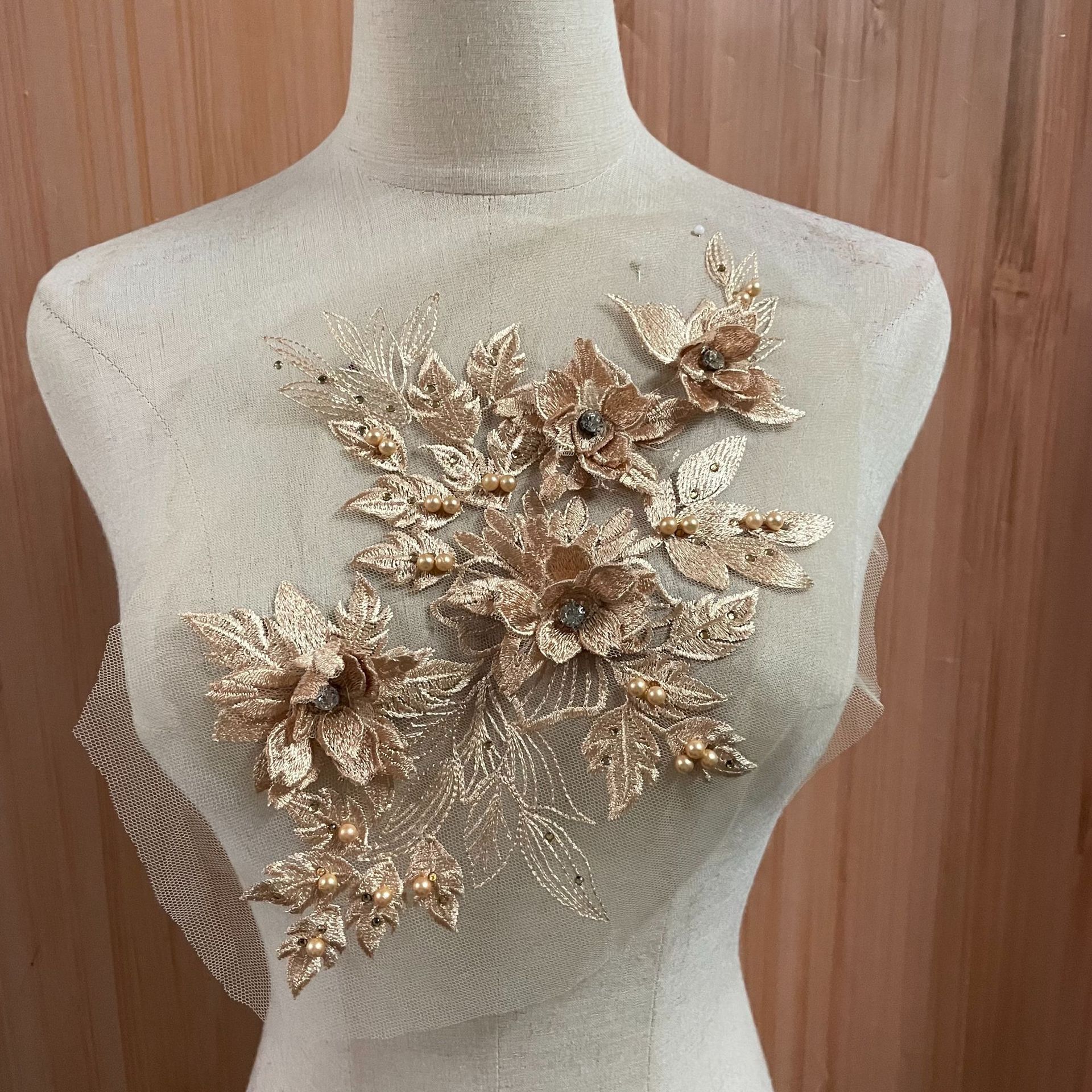 New lace three-dimensional flower fabric applique clothing accessories, hand-stitched diamond decorative applique DIY Hanfu collar flower