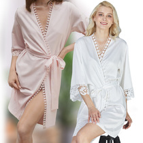 New wedding dressing gown Bridesmaids dressing gown Cardigan pajamas Solid color Ladies home dress A9007E all size