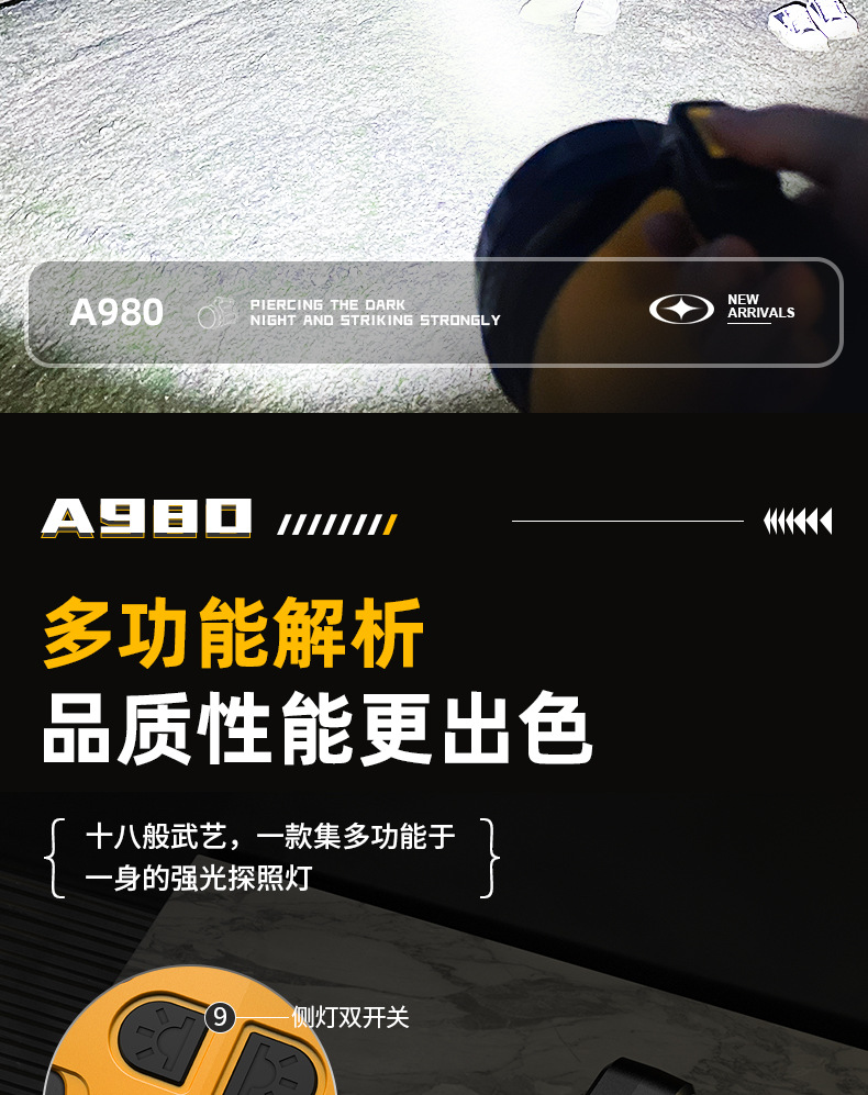 LED大功率强光手电筒户外充电超亮远射长续航家用手提探照灯批发详情7