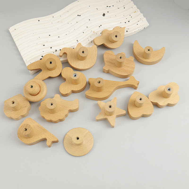 Wooden handle for children's room cartoon wardrobe door, cabinet drawer, single-hole solid wood handle, cute stars, clouds, semi-circular Application Scenario