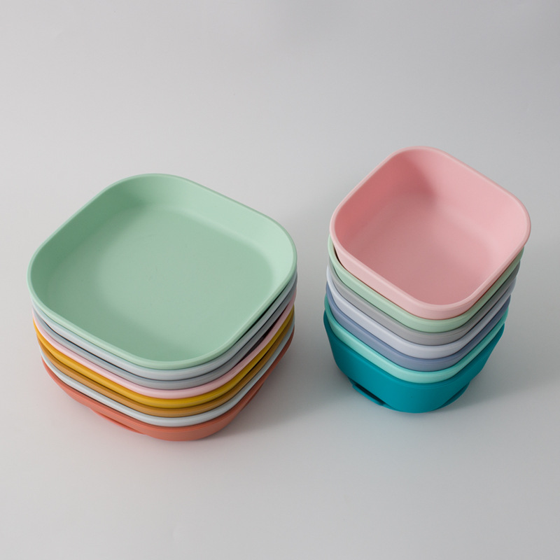 Food-grade silicone tableware set, children's square plate, bowl, cup, fork and spoon 4-piece set, unbreakable and heat-resistant Dinnerwar Specification drawing