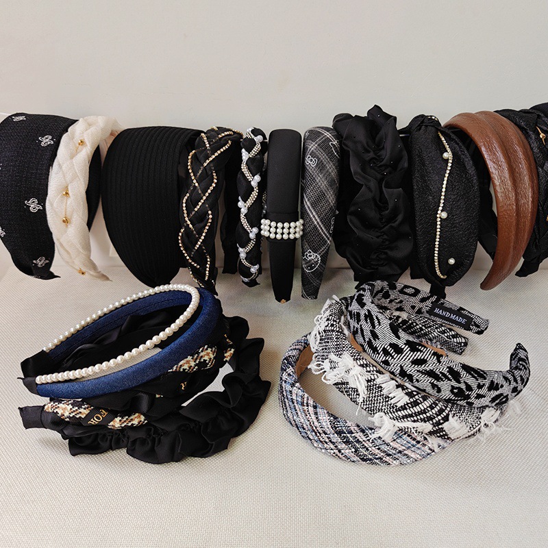 黑灰色系高颅顶发箍简约高级感气质头箍女外出时尚百搭发捆发卡批细节图