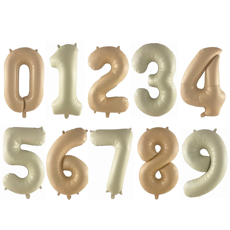 Ins-style caramel milk white chocolate-colored digital balloons 32-inch and 40-inch birthday decoration photo aluminum film balloons Item Picture
