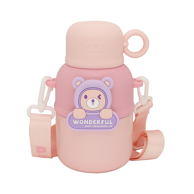 3D bear doll cartoon children's stainless steel water cup Portable high appearance level insulated cup student gift one-piece delivery Item Picture