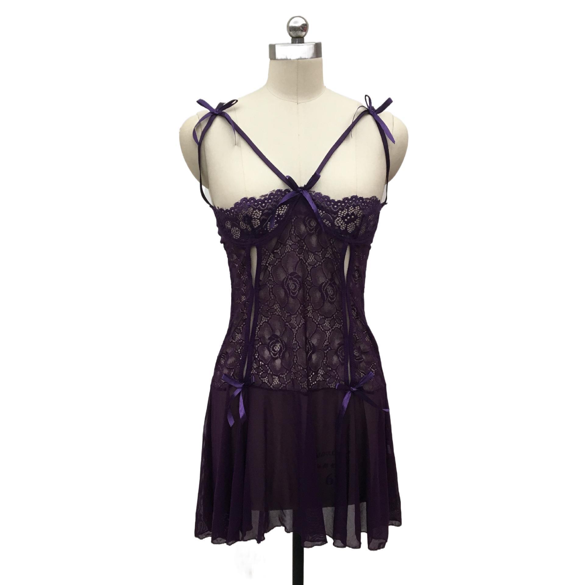 情趣内衣欧美蕾惑睡裙网纱露背绑带镂空露沟性感制服睡衣详情10