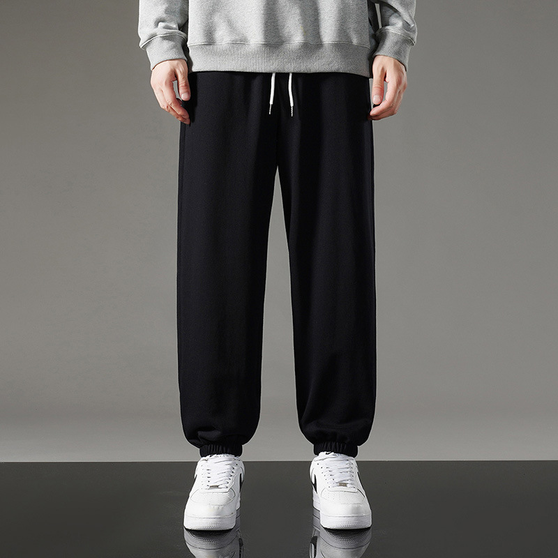 Spring and autumn pure cotton sweatpants for both men and women, straight-leg drawstring tight-fitting pants, loose casual sport pants, men's solid color nine-inch pants Application Scenario