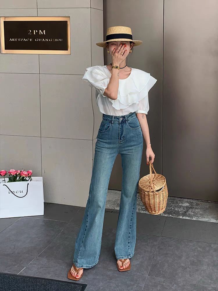 Braza Jonnh No Stick Leg Micro-Cropped Jeans Light Blue High-Waisted Jeans Women Loose Slimming Mop Summer details Picture