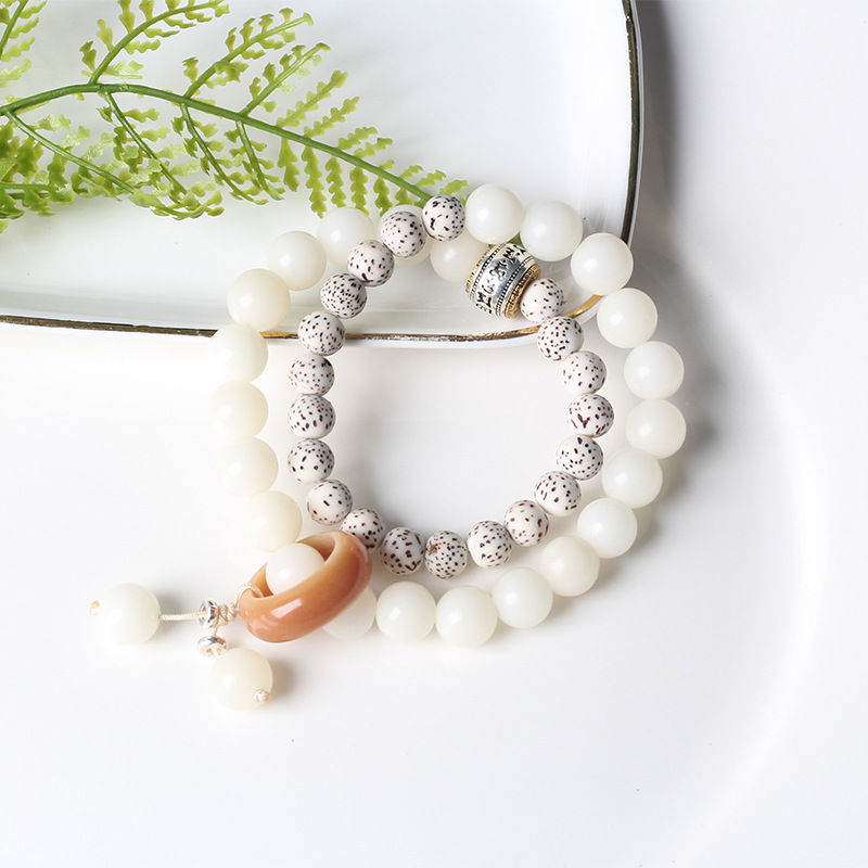 National Wind Star Moon White Jade Bodhi Running Ring Bracelet String Scenic Spot The Same Double Ring Bracelet Retro Buddha Beads Play Hand Ornaments
