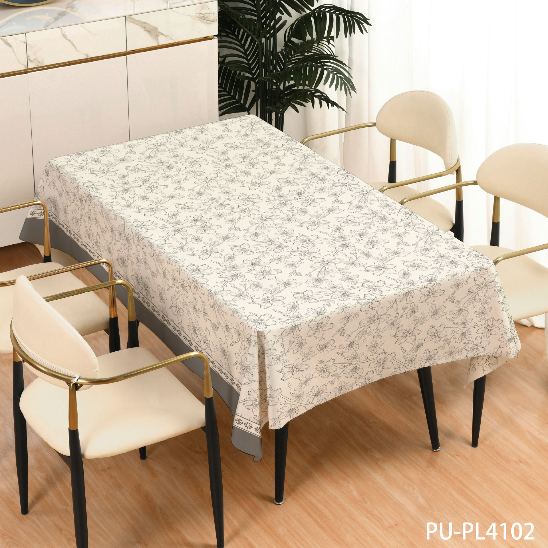 Pin Yu Home Furnishing's new silk-textured, simple, fashionable and elegant anti-slip PU tablecloth, waterproof and oil-resistant, ethnic-style rectangular, no-wash and scald resistant home dining tablecloth Specification image