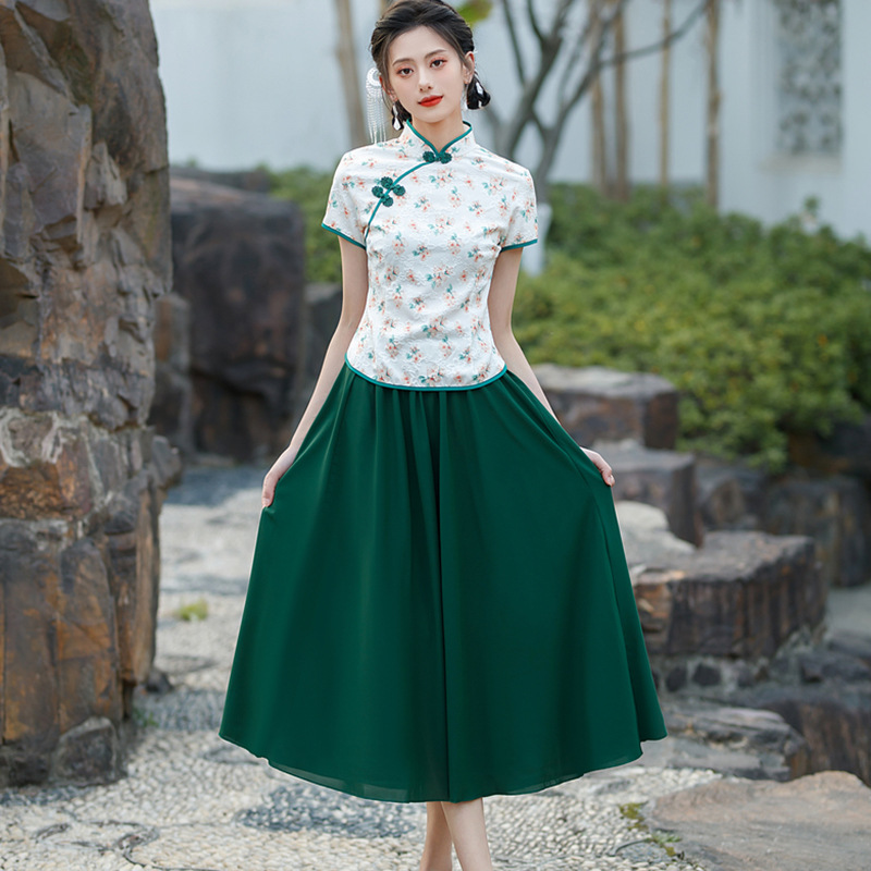 Cheongsam improved dress for summer 2025 new women's wear, Republic of China style Hanfu National Trend set, breathable cotton slimming dress