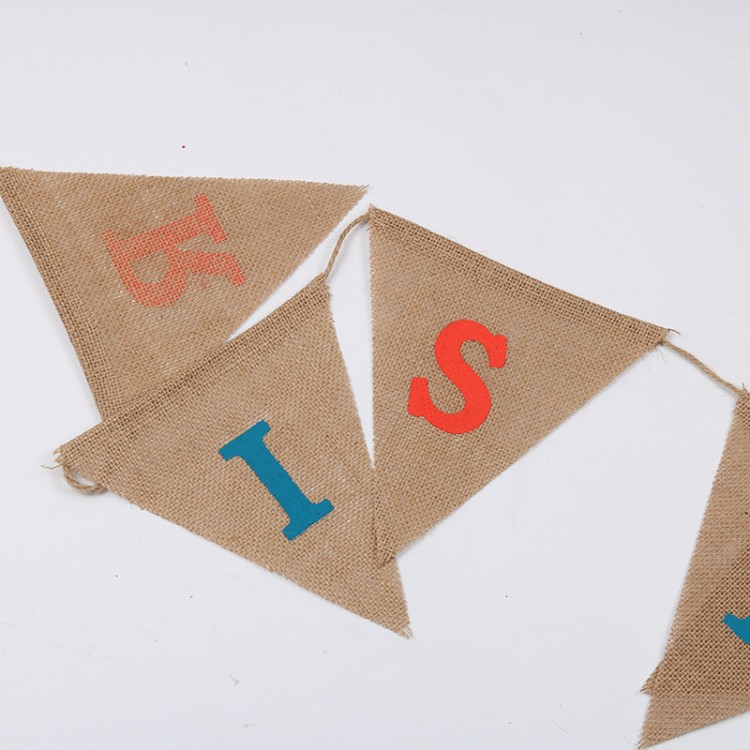 Jute Christmas decoration triangular flag Christmas triangular flag Christmas party decoration Snowflake linen color Specification image
