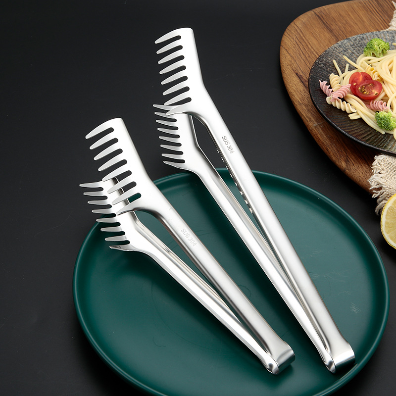 304 stainless steel pasta tongs, comb-shaped food tongs, Korean barbecue tongs, grilled steak tongs, barbecue tongs, buffet food tongs Specification image