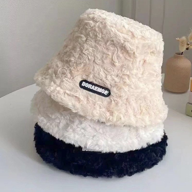 秋冬加绒加厚保暖渔夫帽羊羔绒盆帽女生冬季潮流时尚百搭毛绒帽子