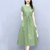 2023夏季新款气质棉麻连衣裙女韩版修身减龄显瘦中长款淑女风裙子