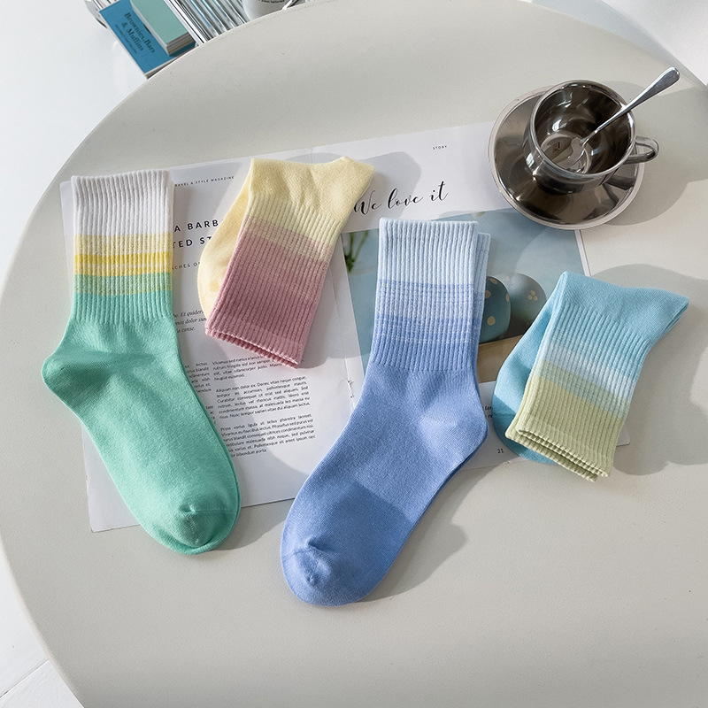 Socks Female Small Fresh Macaron Contrast Color Spring/Summer Cotton Socks New Candy Color Tide Breathable Female Socks Ins Tide details Picture