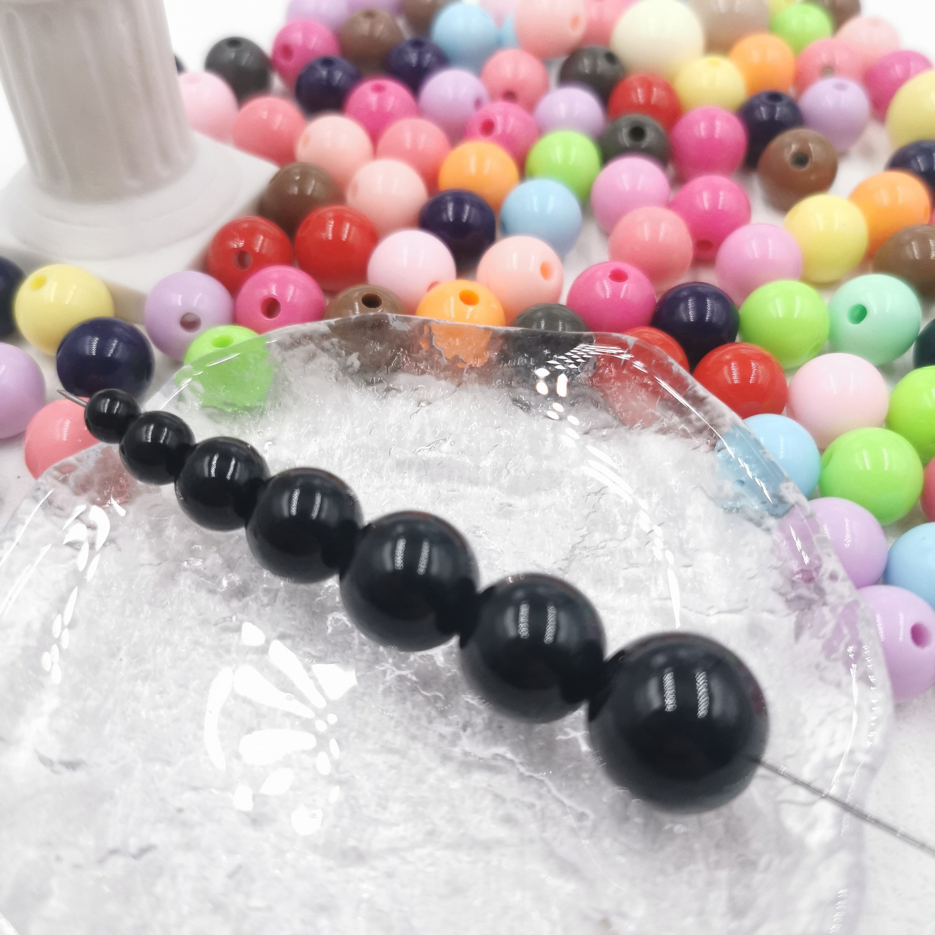 diy hand-strung 6-20mm acrylic straight-hole solid-color round beads, smooth beads, loose beads wholesale details Picture