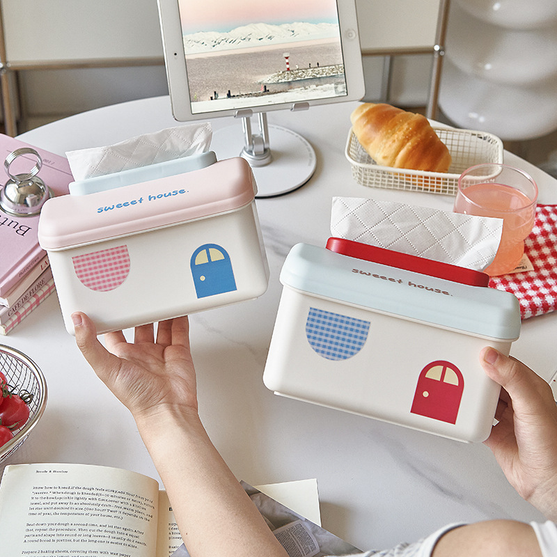Small house tissue box, living room napkin box, high-end feel, desktop coffee table, cute storage, tissue box, wall-mounted