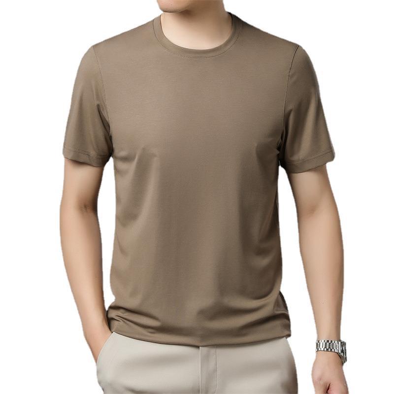Mulberry silk short-sleeved T-shirt for men and young people in summer, new round neck ice silk solid color half-sleeved casual loose sweatshirt Item Picture