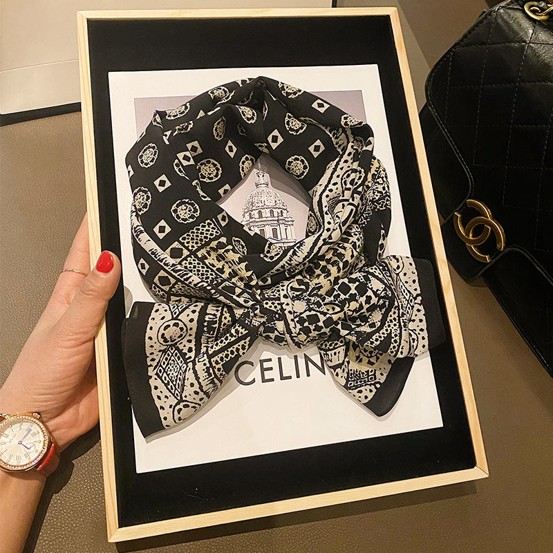 100% Mulberry Silk Women With Pure Foreign Air Plain Crepe Satin Silk Women's Spring Thin Ribbon Scarf Live