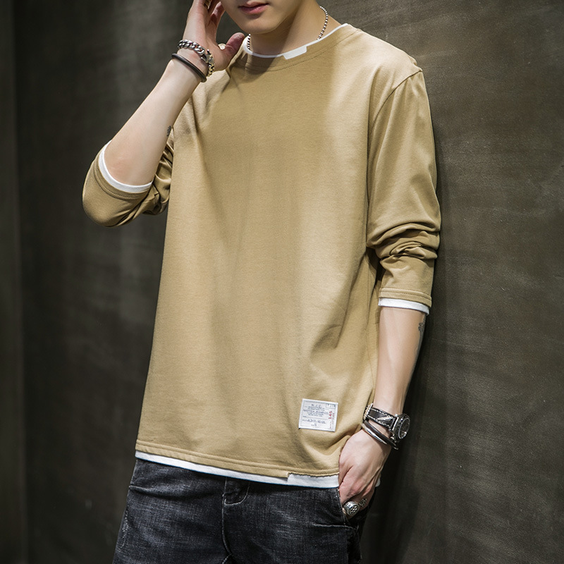 Autumn Men's wear 2022 new long-sleeved T-shirt, men's pure cotton trendy brand half-sleeved top, slimming and trendy clothing T-shirt Application Scenario
