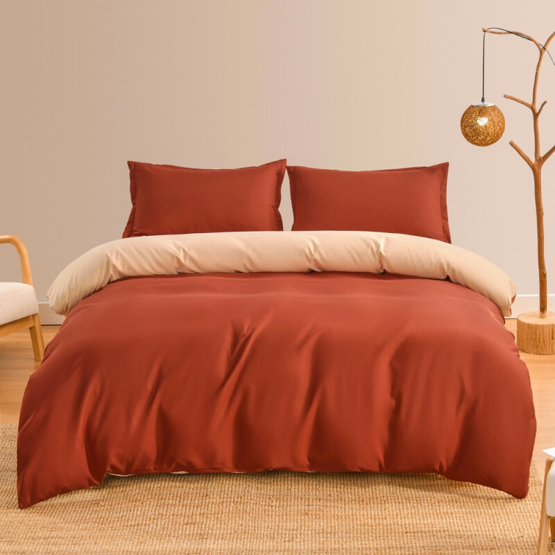 Wholesale of pure orange 1.5 four-piece set of pure aloe vera cotton pure color double-sided process bedding