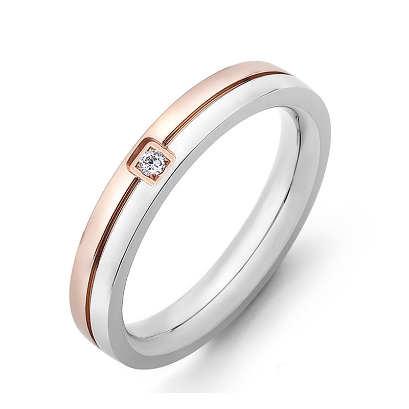 Europe And The United States Foreign Trade Explosive Accessory Trend Fashion Couple Ring Matching Color Diamond Titanium Ring Stainless Steel Ring Item Picture