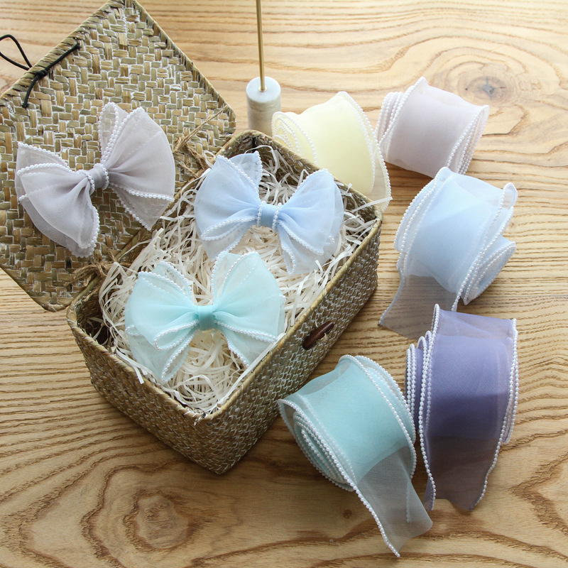 Pearl Thread Cuffed Yarn Diy Hairpin Bow Packing Material 6Cm Wide Meteor Fishtail Wave Snow Gauze Band Application Scenario