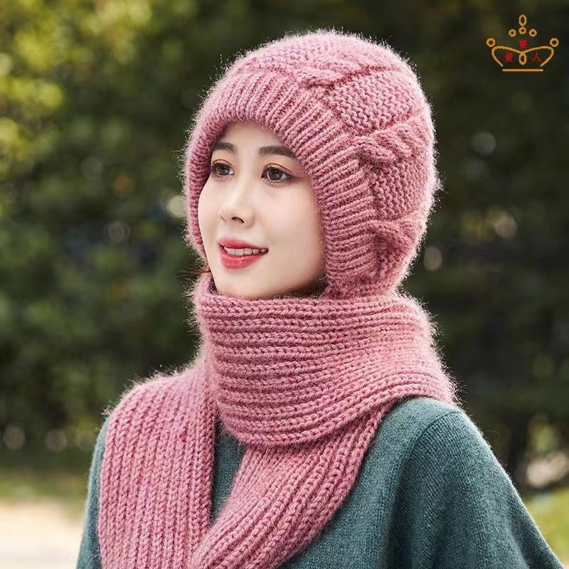 Hat Scarf One Piece Thick Warm Winter And Snowcap Autumn And Winter Women's New Network Red Squirrel Velvet Cycling Cap Specification drawing